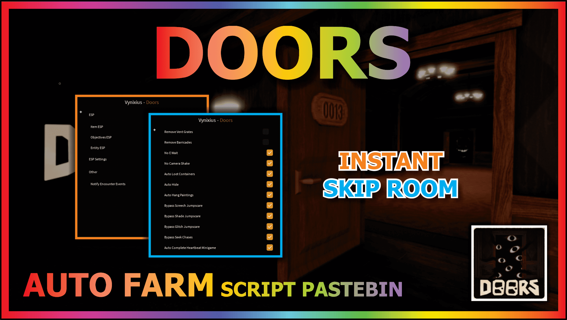 DOORS – THE #1 FREE GUI SCRIPT – TONS OF FEATURES OVERPOWERED! REMOVE DOORS  – AUTO LOOT – ITEMS ESP & MORE! –