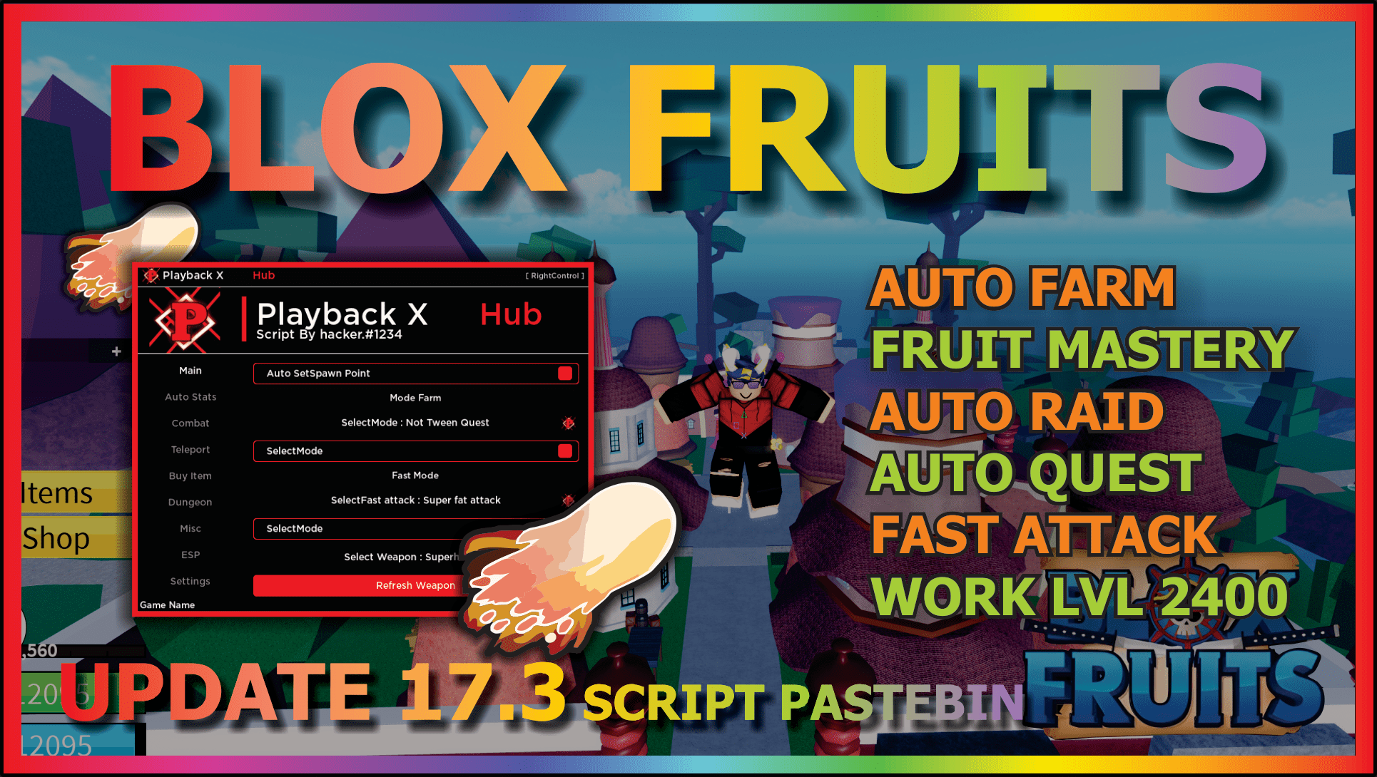 BLOX FRUITS Script, Playback X Hub, Auto Farm (NO LAG)