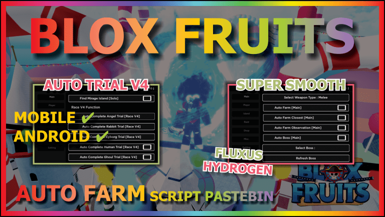 Arceus X,Hydrogen,Fluxus Mobile Blox Fruits Script Mobile AUTO FARM TP TO  RACE V4 AUTO MIRAGE 