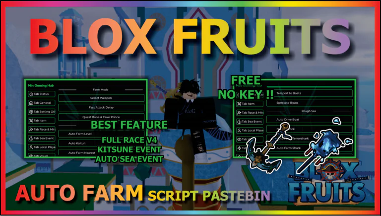 [MIN NEW HUB] BLOX FRUITS – AUTO FARM | DF MASTERY FARM | AUTO SEA EVENT | RACE V4 (NO KEY)