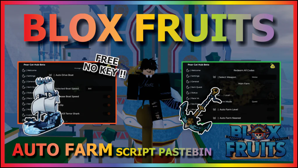 [PEAR CAT HUB] BLOX FRUITS – AUTO FARM | AUTO SEA EVENT | RAIN & FRUIT NOTIFIER (NO KEY)