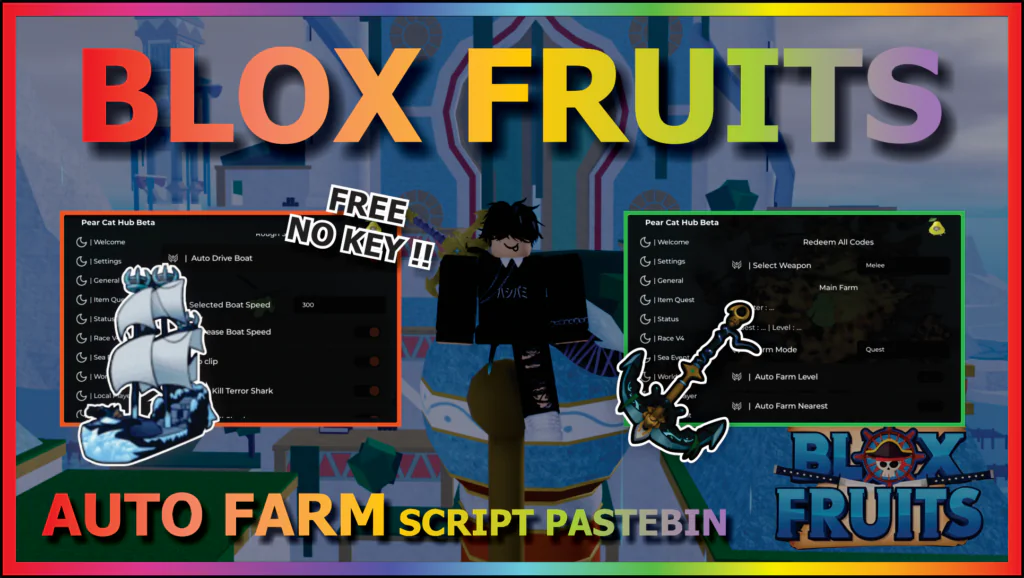 [PEAR CAT HUB] BLOX FRUITS – AUTO FARM | AUTO SEA EVENT | RAIN & FRUIT NOTIFIER